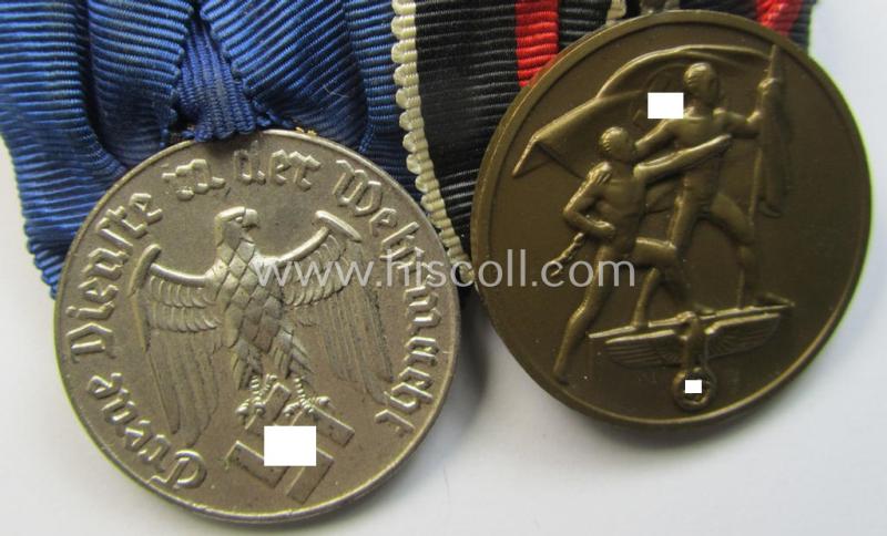 Superb example of a two-pieced WH (Luftwaffe) medal-bar (ie.: 'Doppelspange') resp. showing a: 'WH-DA 4. Stufe' and a Czech 'Anschluss'-medal that comes with a firmly attached 'Prager Burg-Spange'