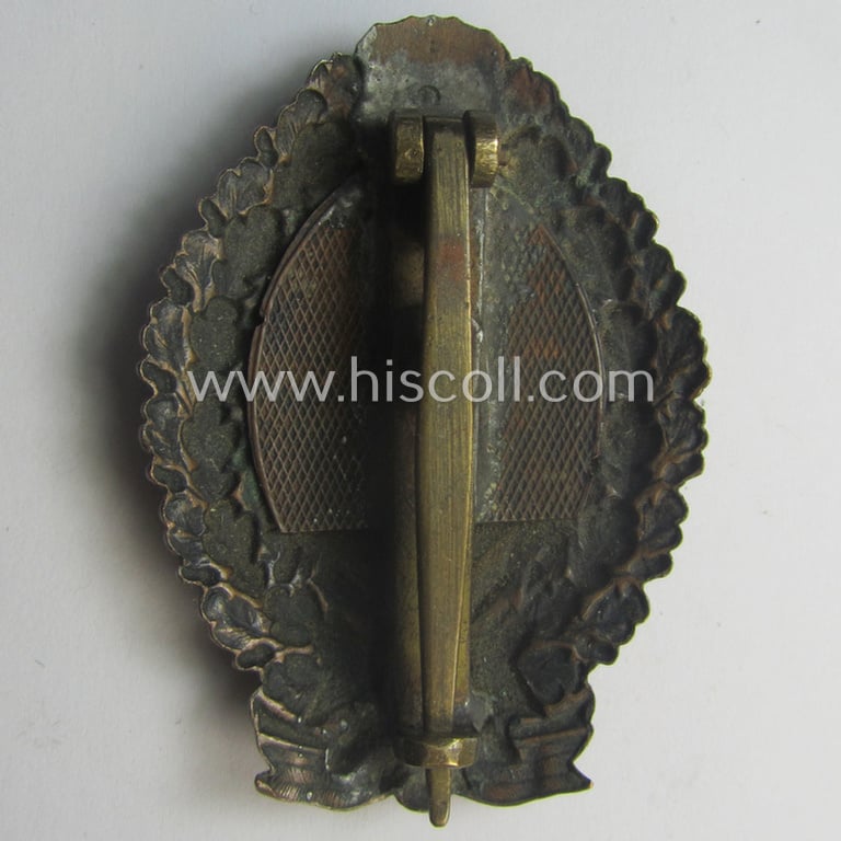 Attractive, bronze-toned (and partly enamelled!) Bulgarian WWII-period so-called: 'Infanteriesturmabzeichen in Bronze für Mannschaften' that comes as issued- and/or worn