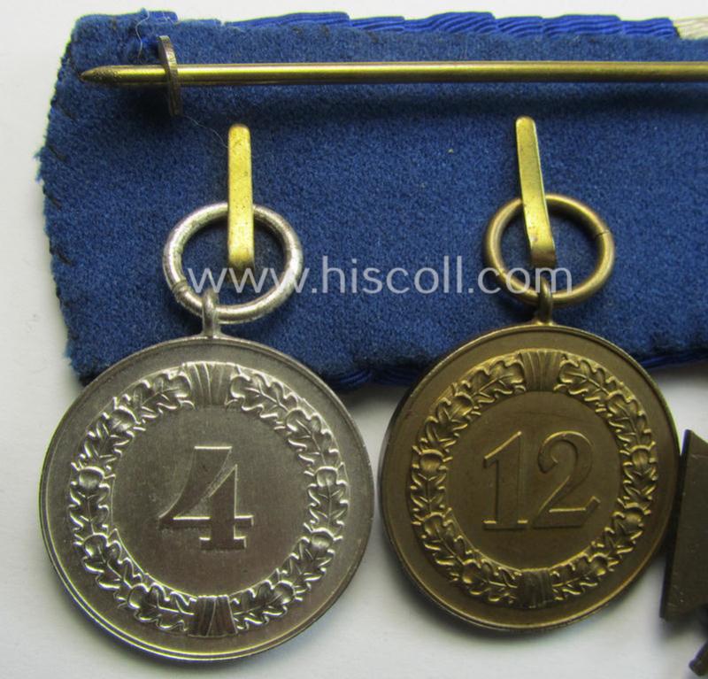 Attractive, 4-pieced 'WWI- u. WH (Heeres o. KM)'-related medal-bar-set (ie. 'Ordenspange-Satz'-) resp. depicting a WWI-period: 'EK II.Kl.', a: 'FKK 1914-18' and two: WH (Heeres o. KM) 'Dienstauszeichnung der 4. u. 3. Stufe'