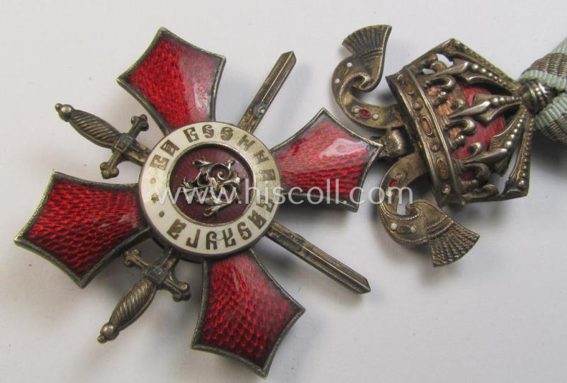 Superb - silver-toned- and nicely enamelled - Bulgarian, military-cross: 'For Bravery' (or: in Bulgarian- ie. Cyrilic language: 'Ordena Za Hrabrost') being a neat and/or detailed example of (I deem) the 4th Class