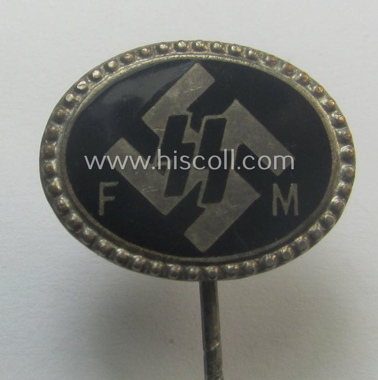 SS (ie. 'Allgemeine SS') civil-attire- ie. supporting-members' lapel-pin (ie. 'förderndes Mitgliedsabzeichen der SS') being a detailed example that shows a clearly-present makers'-designation and unique serial-number ('E 12136')