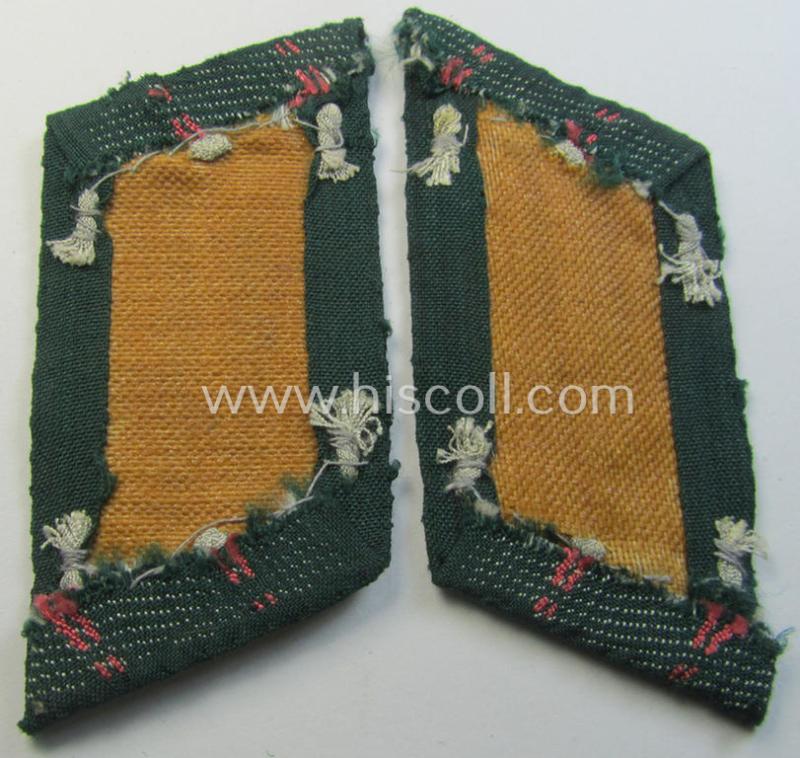 Attractive, WH (Heeres) pair of (later-war-pattern) officers'-type collar-tabs (ie. 'Kragenspiegel für Offiziere') as executed in 'BeVo'-weave pattern as was intended for an officer serving within the: 'Panzer- o. Panzerjäger-Truppen'