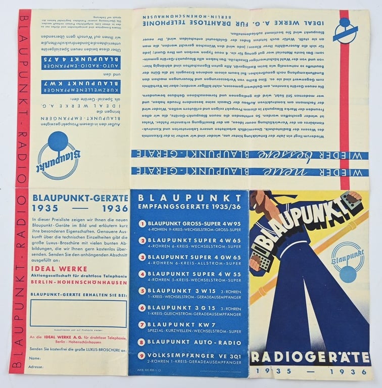 German WW2 Radio Advertising Flyer 'Blaupunkt'