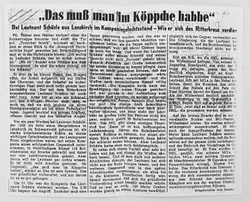 Signature of Wehrmacht Heer KC Recipient 'Bernd Schäzle'