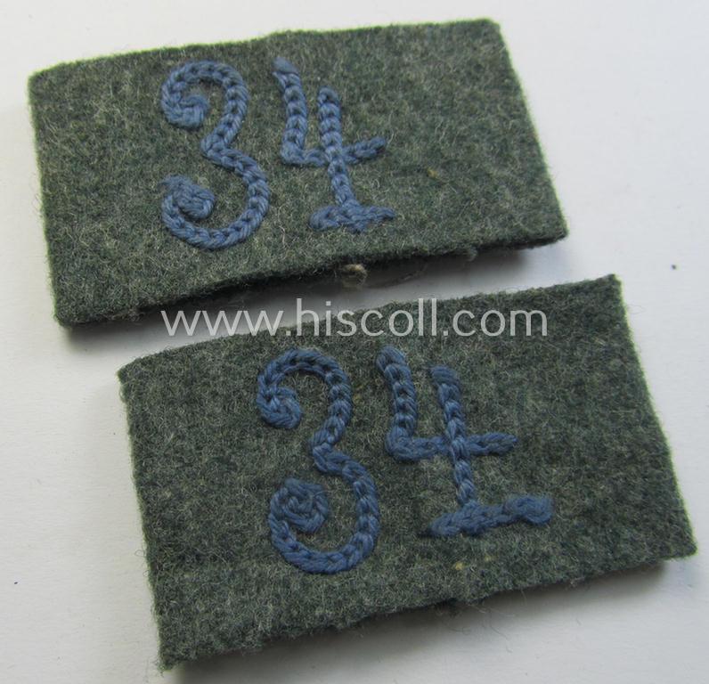 Fully matching pair of WH (Heeres) 'Nachschub'- (ie. transport-) related, so-called: regimental shoulderstrap-'slip-ons' (ie. 'Schulterstück-Überschuben') as was intended for usage by a: 'Soldat des Nachschub-Abteilungs 34'
