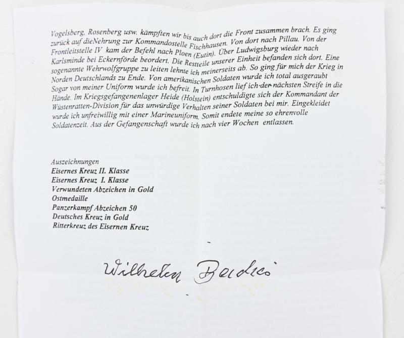 Signature of Wehrmacht (Heer) KC Recipient 'Wilhelm Bachor'