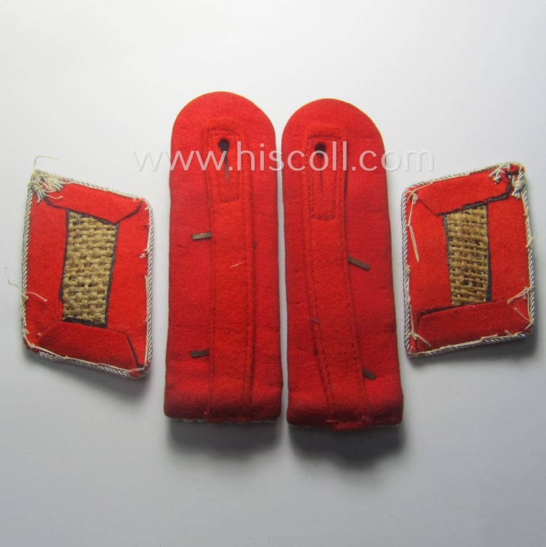 Truly used- and/or worn, 4-pieced WH (LW) insignia-set comprising of a pair of hand-embroidered, WH (Luftwaffe) officers'-type collar-patches and dito shoulderboards: 'Hauptmann der Flak-Artillerie-Trpn.'