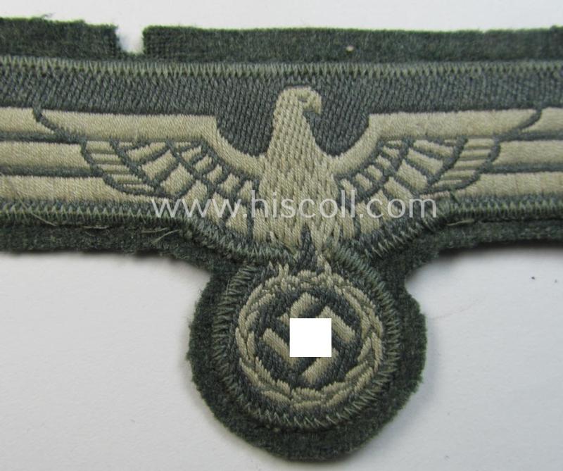 Superb - and very early-period! - WH (Heeres) breast-eagle as executed in 'BeVo'-type-pattern and pre-mounted on field-grey-coloured wool as was specifically intended for usage by soldiers (ie. NCOs) on their dress-tunics (ie. 'Waffenröcke')