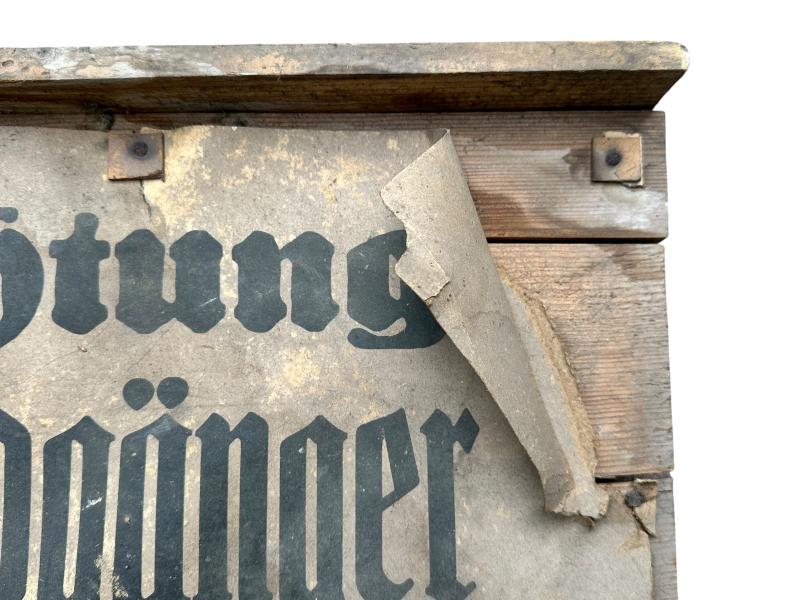 Wooden Sign 'Achtung Blindgänger Lebensgefahr'