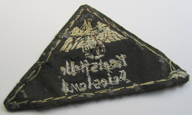 Stunning, German Red Cross (ie. 'Deutsches Rotes Kreuz' or 'DRK') greyish-coloured- and/or triangular-shaped and neatly hand-embroidered (ie. typically officers'-pattern!) arm-eagle entitled: 'Kreisstelle Friesland'
