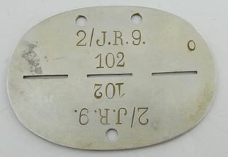 Erkennungsmarke ( EKM ) "2/J.R.9" (9th Infantry Regiment.)