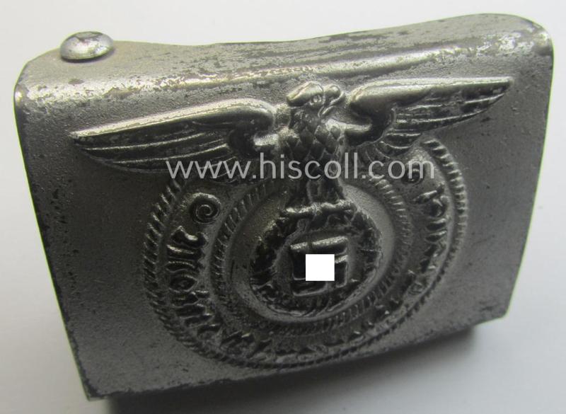 Waffen-SS, EM- (ie. NCO-) type belt-buckle (being a typical, unmarked and typical steel-based: 'Overhoff & Cie'-example) that comes in a surely issued- and/or moderately used- ie. worn, condition