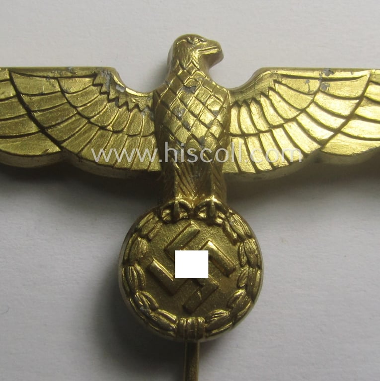 Superb, WH (Kriegsmarine) visor-cap-eagle being a clearly maker- (ie. 'JFS - 40'-) marked example as was specifically intended for attachment to the (darker-blue- ie. white-topped-) naval 'Schirmmützen'