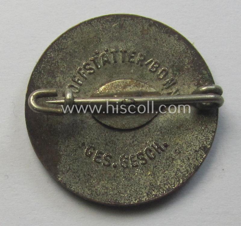 Nicely preserved - and multi-coloured enamelled! - 'Mitgliedsabzeichen des Nationalsozialistische Lehrerbundes' (ie. 'N.S.L.B.') being a detailed example that shows a clear makers'-designation: 'Hoffstätter - Bonn' on its back