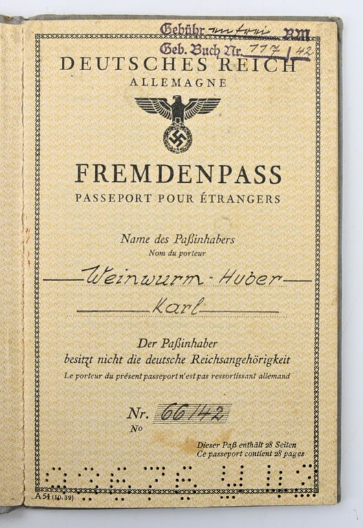 German Third Reich Foreigner Pass
