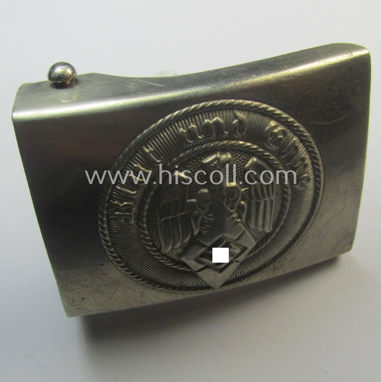 HJ (ie. 'Hitlerjugend') nickle-chrome-based belt-buckle being a neatly maker- (ie. 'RzM 50'-) marked specimen