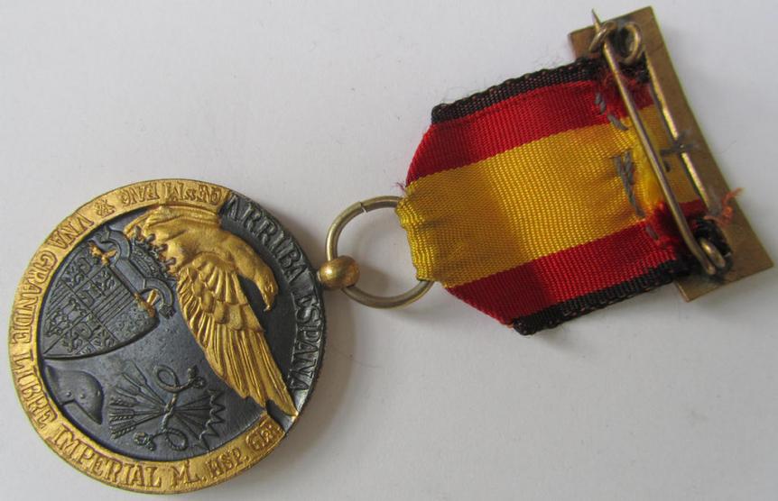 Spanish-issued, Spanish Civil War commemorative-medal called: 'Medalla de la Campaña 1936-1939' that comes mounted on its (typically Spanish) mounted ribbon as issued and/or worn
