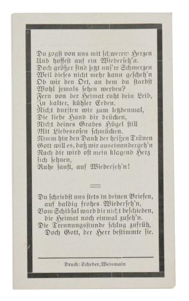 German WH Deathcard 'Johann Bohmer'
