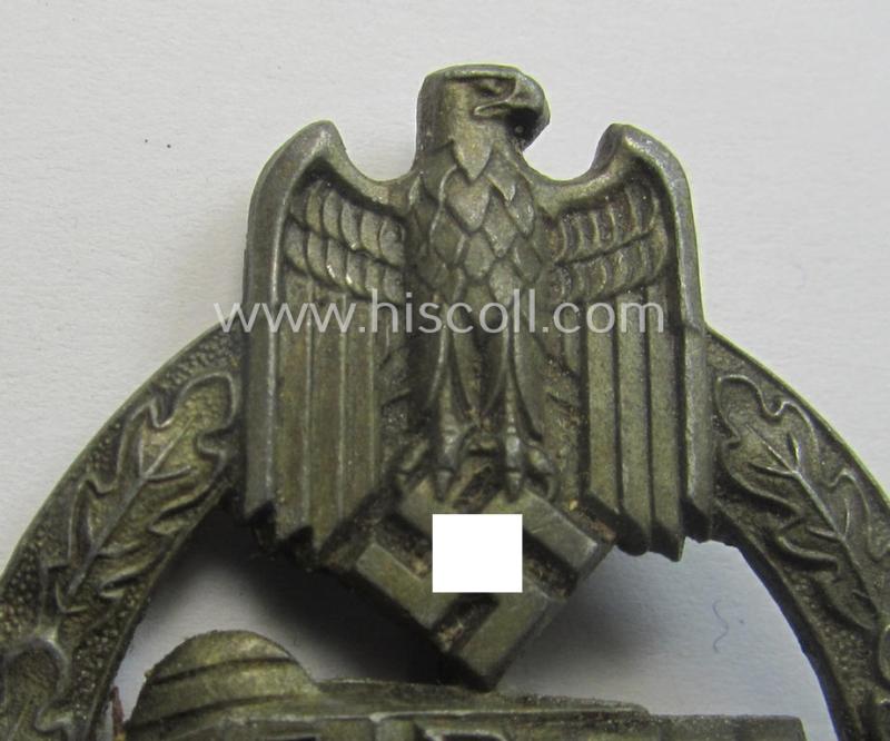 Superb - and hardly used! - 'Panzerkampfabzeichen in Bronze' being a neatly maker- (ie. 'HA'-) marked- and/or zinc- (ie. 'Feinzink'-) based specimen as was produced by the desirable 'Hersteller' (ie. maker): 'Hermann Aurich'