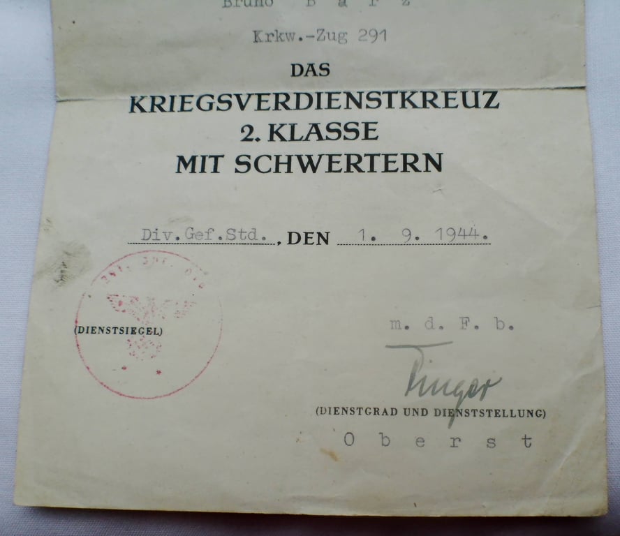 3 award citations to an Obergfreiten krfw.kp.291