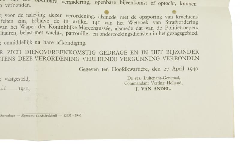 Dutch Military Authority Poster 'Regulation'