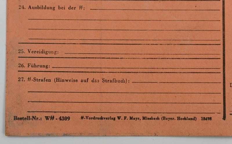 German Waffen-SS 'Stammkarte' Personal Record File