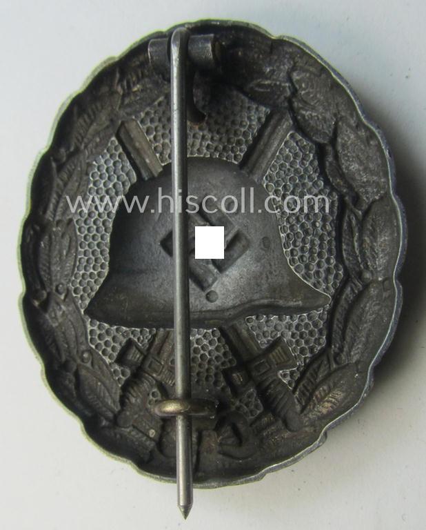 Luxuriously-styled, early-pattern black-class wound-badge (ie.: 'Verwundeten Abzeichen in Schwarz') being a detailed so-called: 'Spanish Civil-War'-version that comes in a moderately used- and/or worn, condition