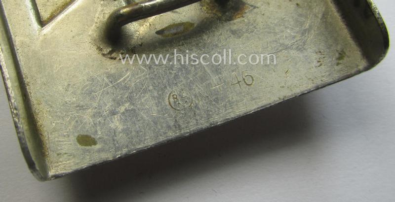 DJ (ie. 'Deutsches Jungvolk') silver-coloured- (ie. typical nickle-chromed) belt-buckle (ie. 'Koppelschloss') being a clearly maker- (ie. 'RzM M4/46'-) marked example that comes in a just moderately used- ie. worn, condition