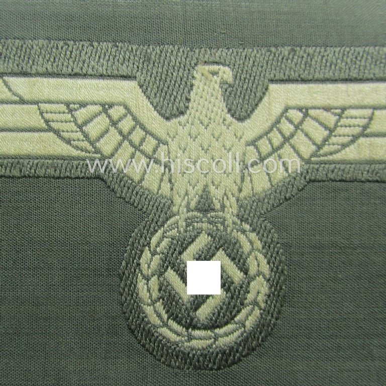 Attractive - and scarcely found! - WH (Heeres) early- (ie. pre)-war-period- and/or greyish-white-coloured breast-eagle of the so-called: 'M37-pattern' (ie. 'Brustadler für Mannschaften u. Uffz.') as was executed in the neat 'BeVo'-weave pattern