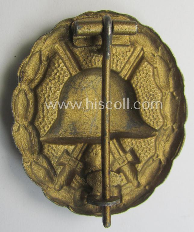 WWI-pattern, steel-based golden-class wound-badge (ie.: 'Verwundeten Abzeichen in Gold') being a detailed (and typical magnetic) example