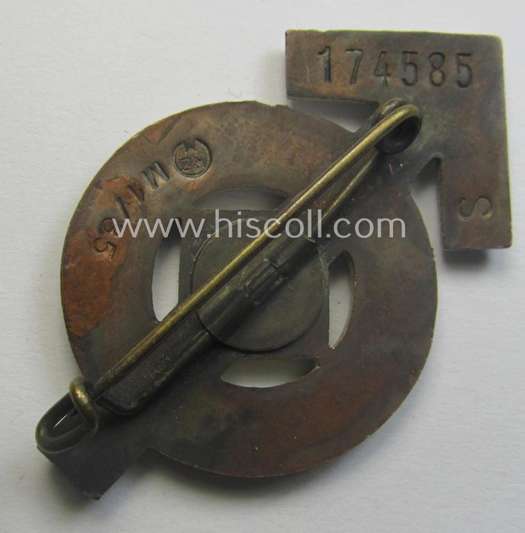 'Cupal'-based, HJ/BDM- (ie. 'Hitlerjugend'/'Bund Deutscher Mädel'): 'Leistungsabzeichen in Silber' being a neatly maker- (ie. 'RzM M1/35'-) marked example that is bearing the unique bearers'-number: '174585'