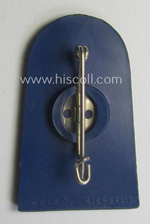 Attractive, darker-blue-coloured- and/or unusually 'resin'-based (and silver-inlayed) naval-related day-badge (ie. 'tinnie' or: 'Veranstaltungsabzeichen') bearing the text: 'Skagerrak 1916 - Kiel-Laboe 1936'