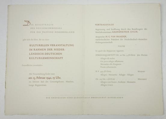 German Art Gallery Invitation Reichskommissar Nord-Holland Gau Inspektor Unger