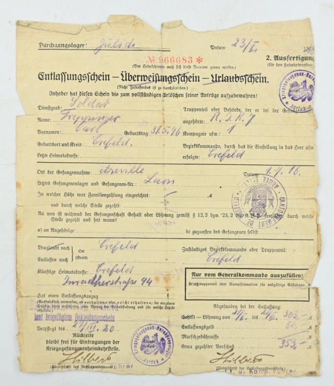 German WH Wehrpass WW1 Veteran