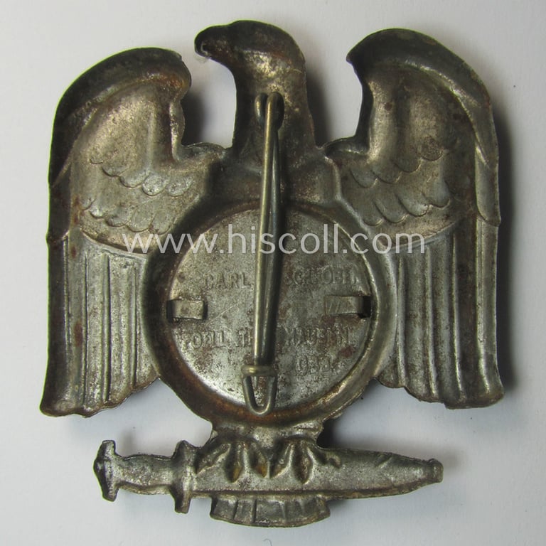 Unusually seen, commemorative SA- (ie. 'Sturmabteilungen'-) related 'tinnie' being a maker- (ie. 'Carl Schroben'-) marked example showing an eagle-device with SA-logo coupled with the text: 'S.A. Treffen - Brig. 86 - Schwaben - 24.-25.8.1935'
