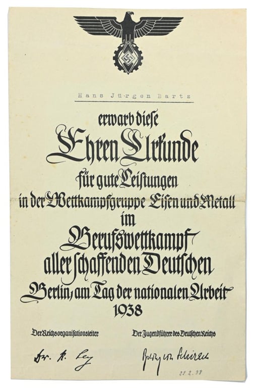 German Hitler Youth Certificate Set
