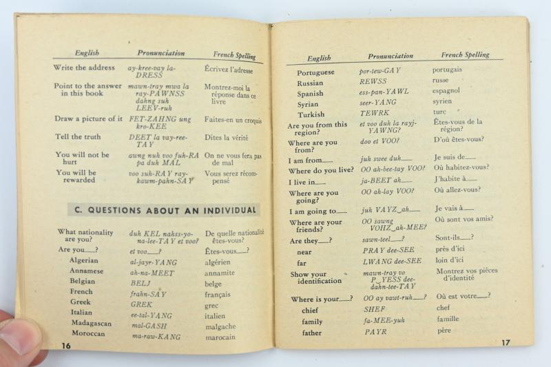 US WW2 French Phrase Book