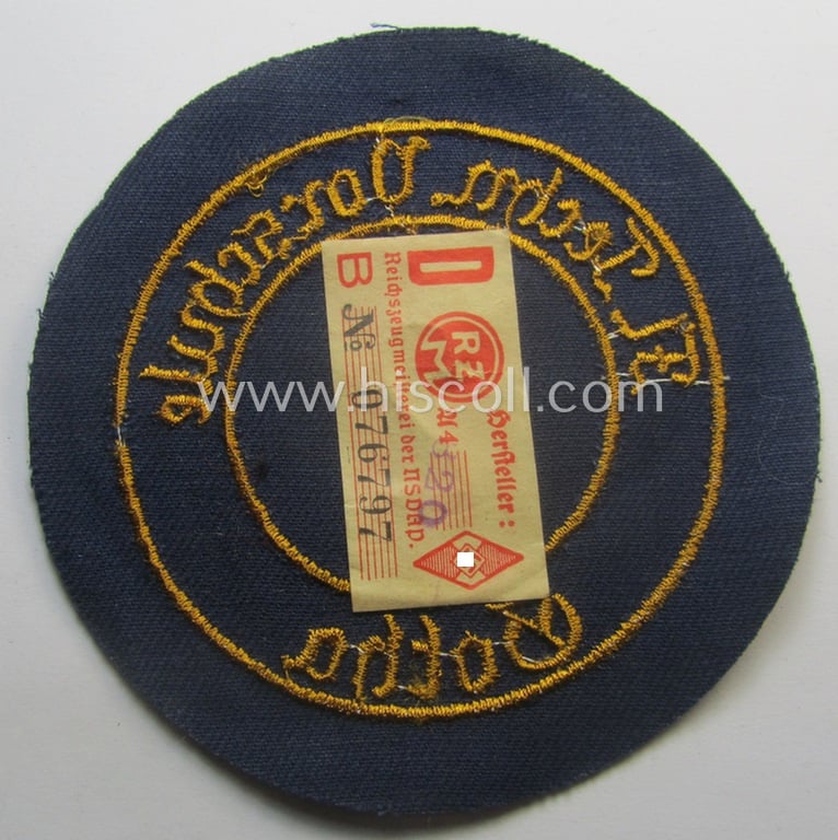 HJ- (ie. 'Flieger-HJ') specialist-armbadge (or: 'Schulabzeichen') depicting the text: 'Techn. Vorschule d. Luftwaffe - 2 - Gotha' (still retaining its 'RzM'-etiket!)