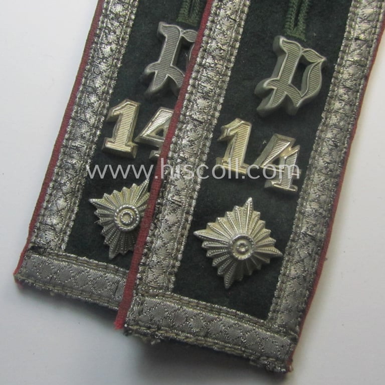 Pair of WH (Heeres) 'M40'-pattern, neatly 'cyphered' NCO-type shoulderstraps: 'Feldwebel des Pz-Jäger-Abtgs. 14'