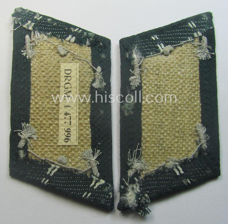 Truly used and/or tunic-removed, WH (Heeres) pair of (later-war-pattern) officers'-type collar-tabs (ie. 'Kragenspiegel für Offiziere') as executed in 'BeVo'-weave pattern as was intended for an officer serving within the: 'Infanterie-Trpn.'