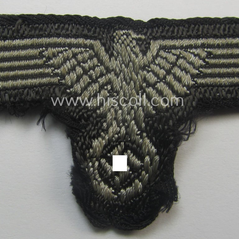 Superb - and nowadays rarely encountered! - Waffen-SS, 'BeVo'-woven-style skull- and cap-eagle-set (ie. 'Totenkopf- u. Adler-Effektensatz für Schiffchen o. Einheitsfeldmütze') that comes in a moderately used- and/or cap-removed, condition