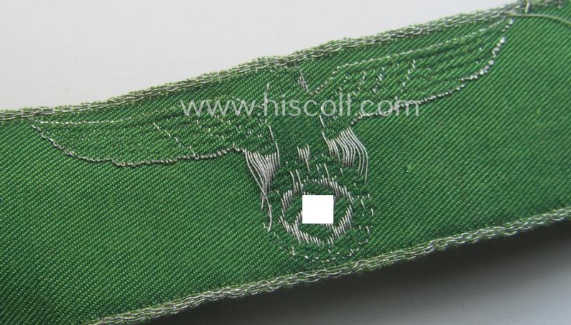 Truly used- and/or worn, customs-related cuff-title (ie. 'Ärmelstreifen des Reichsfinanzverwaltung- o. Zollgrenzschutz') being a detailed example as executed in the so-called: 'flatwire'- (ie. 'BeVo-weave'-) pattern