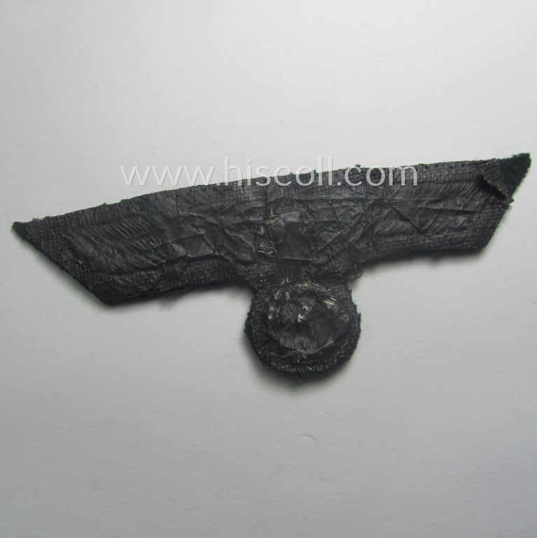 Detailed - and just moderately used! - WH (Heeres) officers'-type, hand-embroidered breast-eagle (ie. 'Brustadler für Offiziere') as executed in bright-silverish-coloured braid as was intended for usage on the various officers'-pattern tunics