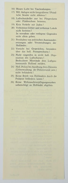 German Occupation Leaflet 'Wehrmachtkommandatur Amsterdam'
