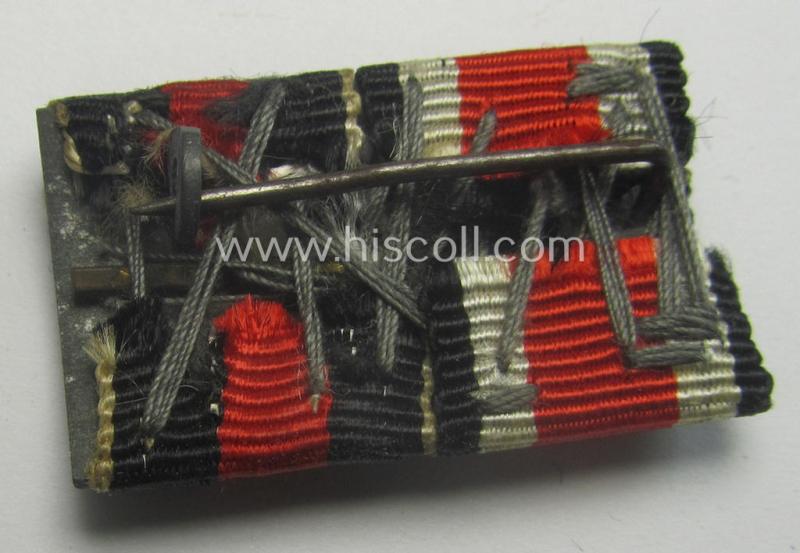 2-pieced WH (Heeres etc.) ribbon-bar (ie. 'Band- o. Feldspange') that is showing the ribbons for an: 'EK II.Kl.' and a Czech 'Anschluss'-medal (and having a detailed miniature 'Prager Burg-Spange' period-attached)
