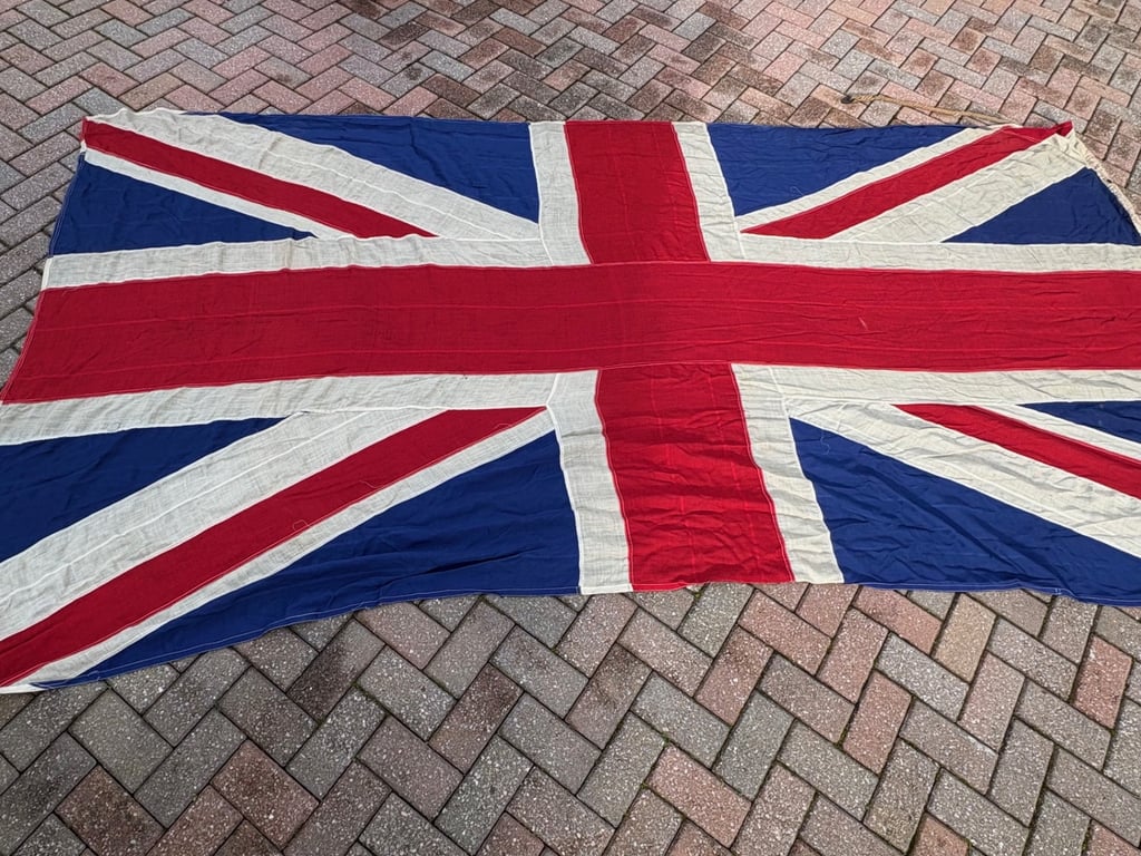 HUGE WWII BRITISH WARTIME MILITARY PANEL STITCHED UNION JACK NAVY FLAG