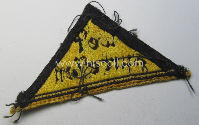 Attractive - and rarely encountered! - HJ/BDM ('Hitlerjugend'/'Bund Deutscher Mädel') district-triangle (ie. 'Gebietsdreieck') entitled: 'West Kurhessen' (having a golden-toned 'honorary-stripe' attached signifying HJ-membership before 1933...