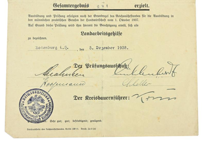 German 'Reichsnährstand (RNST)' Certificate set
