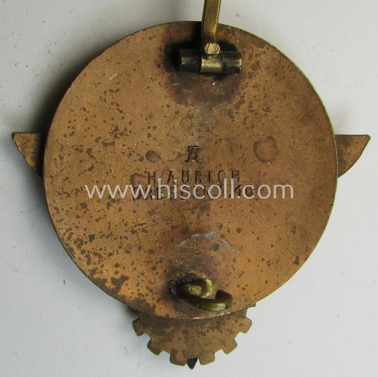 Superb, 'HJ'- ('Hitlerjugend') ie. 'BDM'- ('Bund Deutscher Mädel') related: 'Reichsberufswettkampf-Siegerabzeichen' (of the 2nd model) entitled: 'Kreissieger 1939' and being a neatly maker- (ie.: 'H. Aurich'-) marked example