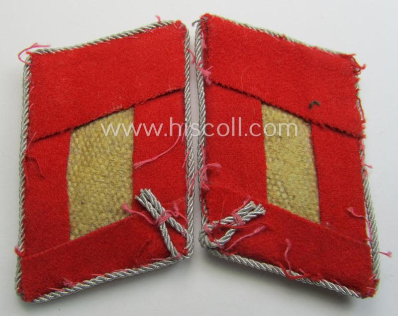 Pair of hand-embroidered WH (Luftwaffe) officers'-type collar-patches as executed in bright-red-coloured wool as was intended for usage by a: 'Hauptmann der Flak-Artillerie-Truppen'